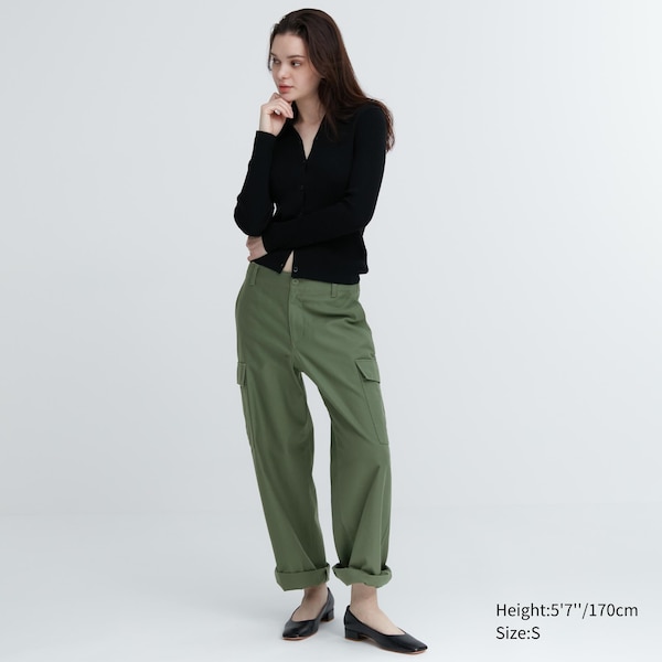 Uniqlo Wide Straight Cargo Naisten Housut Vihreä | 1843-MNXSK